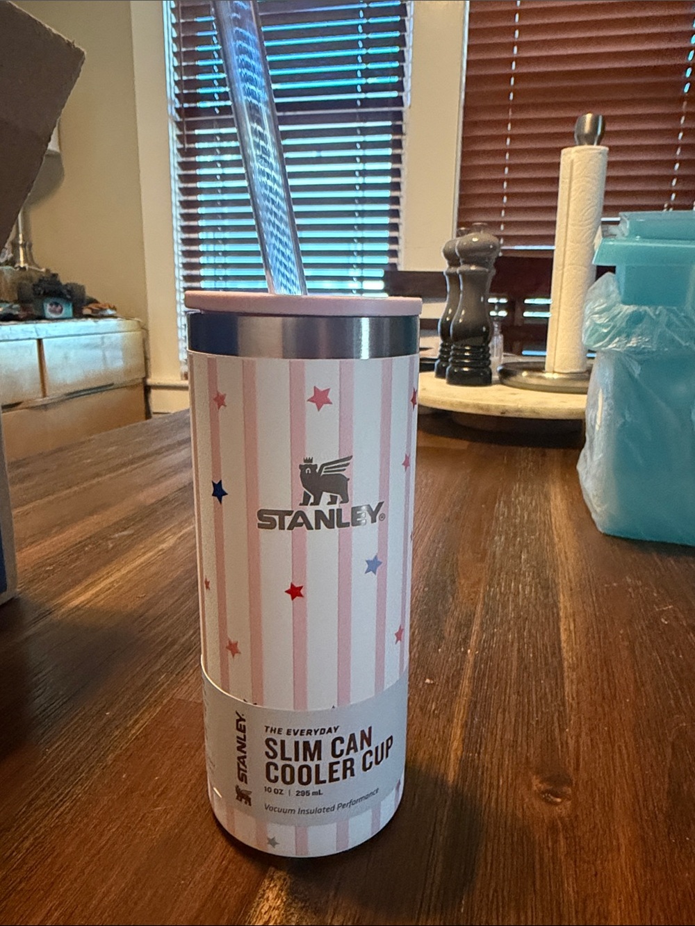 Stanley Slim Can Cooler Cup - Pink with Red & Blue Stars